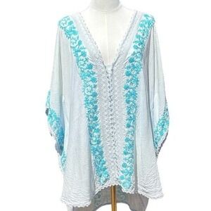Melissa Odabash Turquoise Embroidered Kaftan Cover Up One‎ Size